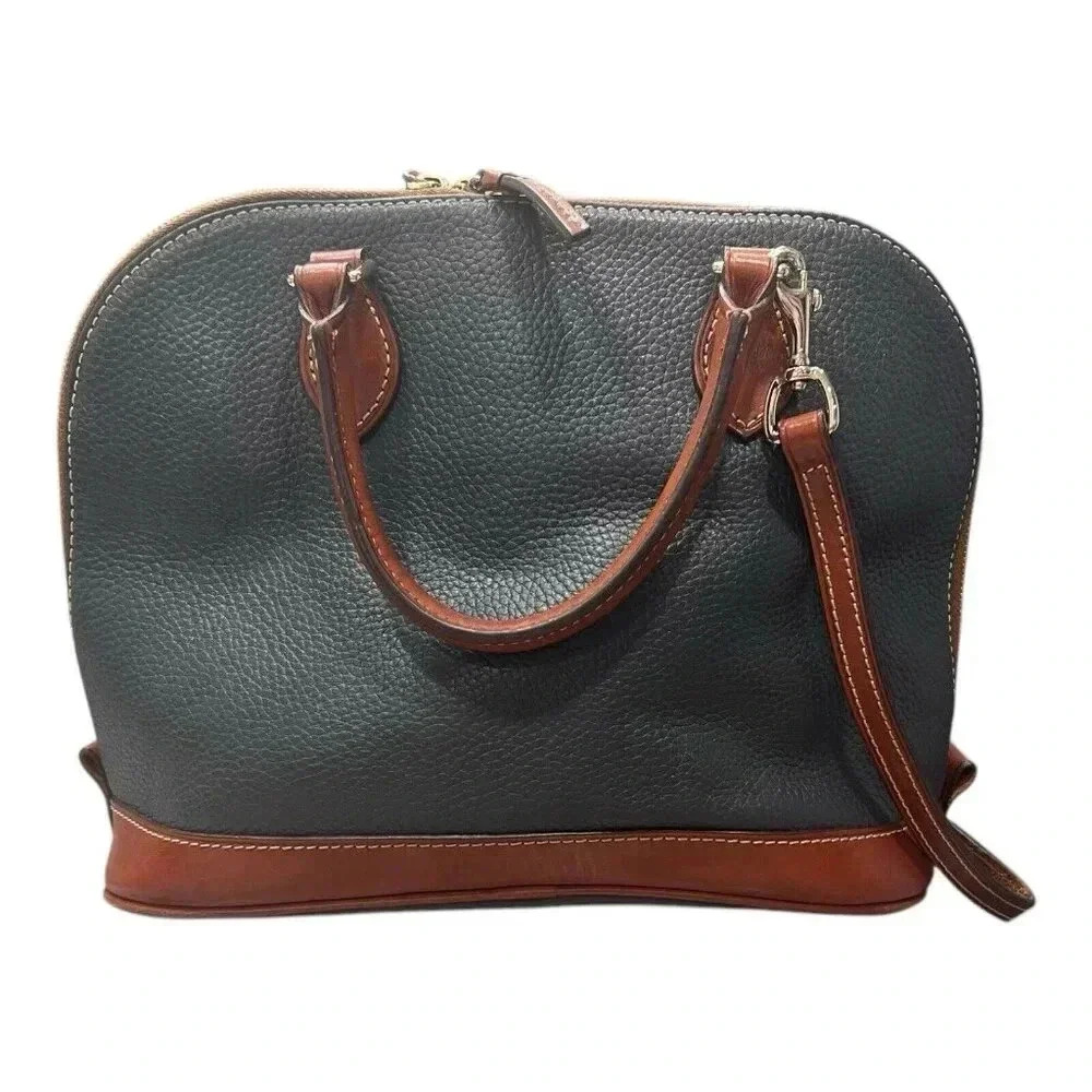 Dooney & Bourke Pebble Leather Zip Satchel Crossbody Purse Bag Dark Grey Vintage - Picture 2 of 8